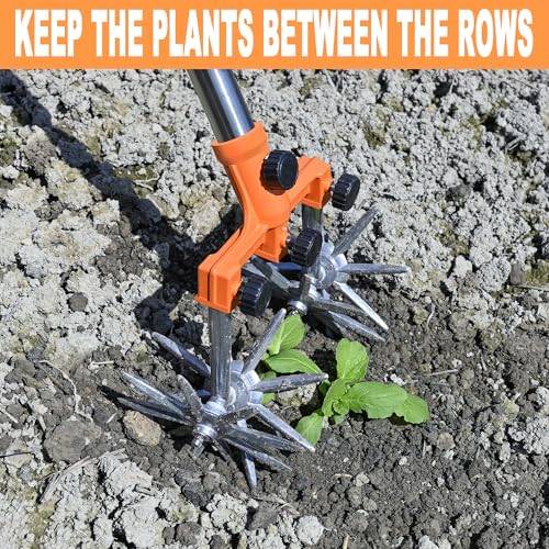 BARAYSTUS Rotary Cultivator Garden Rotary Tiller Adjustable Stainless Steel Poles Hand Tiller for Soil Mixing or Reseeding Grass Lawn Tiller Total Length 57 Inch - Image 5