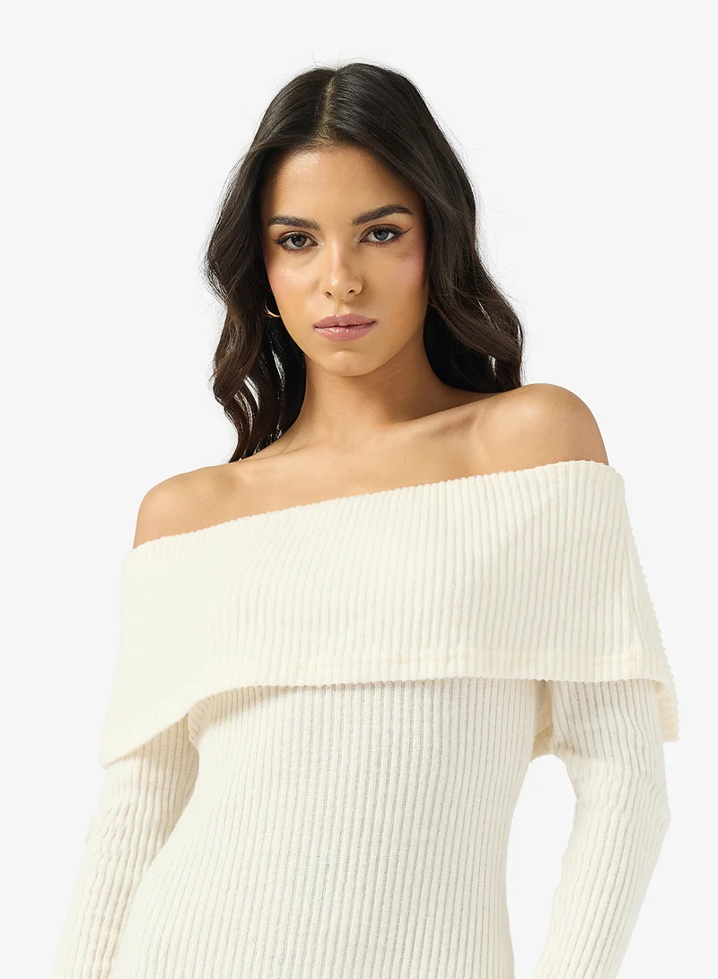 Ginger Basics Off Shoulder Knitted Bodycon Dress