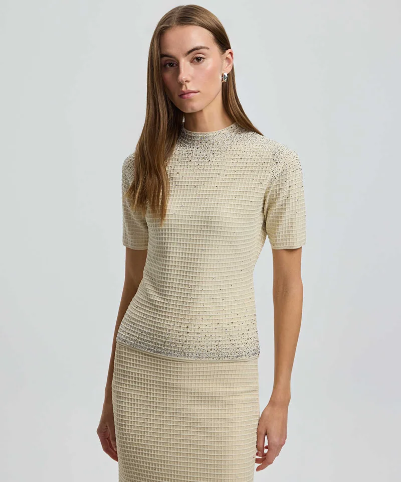 Ipekyol Rhinestone High-Neck Knit Top