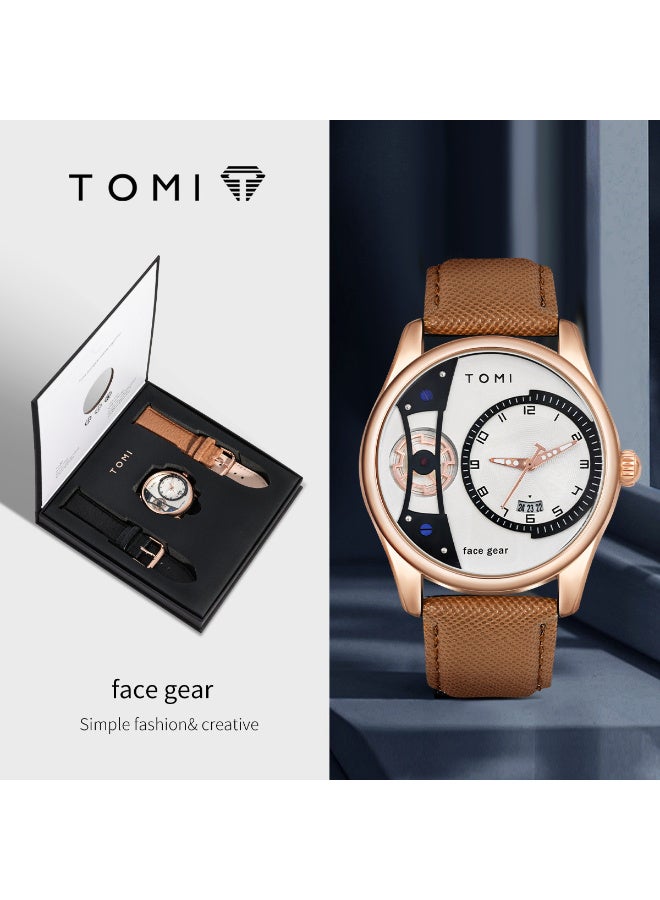 TOMI Men's Rotating Gear Sweeping Second Watch & Replaceable Strap, Box Gift For Holiday And Daily Life - Image 1
