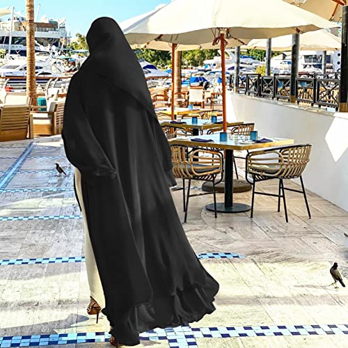 IKADEX Abayas for Women Muslim Dubai Dress Solid Loose Fit Long Cardigan Islamic Kaftan Robe Black L - Image 3