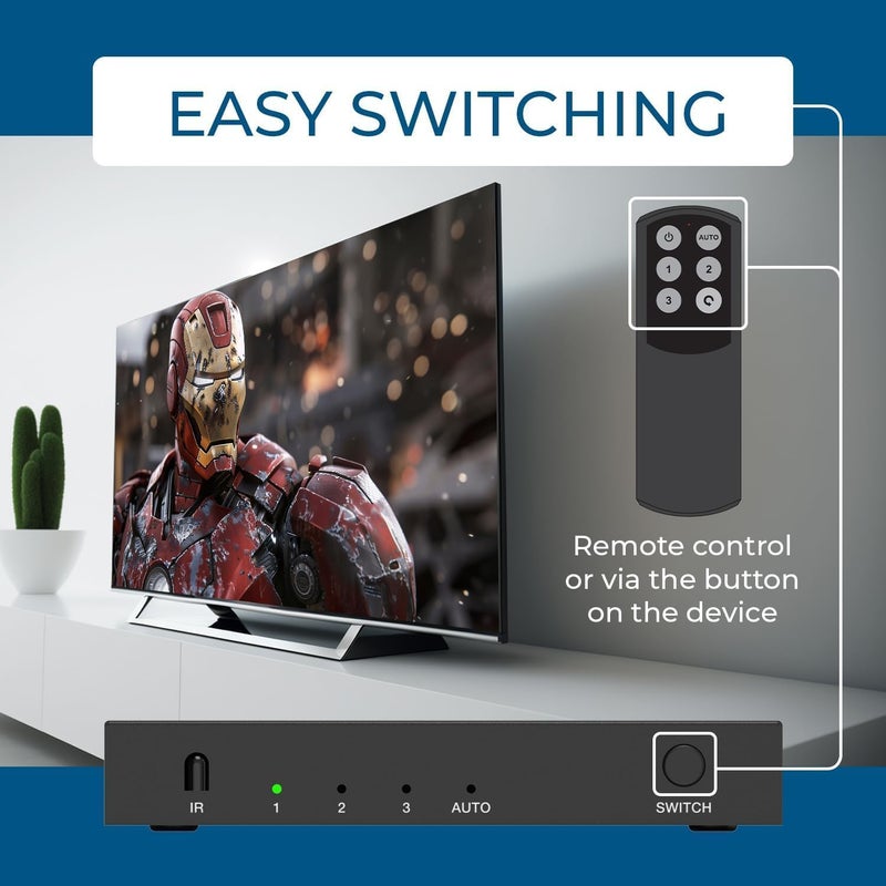 OREI HDMI Switch with Remote – 4K@120Hz 4:4:4 or 8K@60 4:2:0 HDMI Switcher – HDR10+, Dolby Vision, VRR, ALLM, CEC – Perfect for PS5/Xbox, Blu-ray Players, Fire TV - Image 4