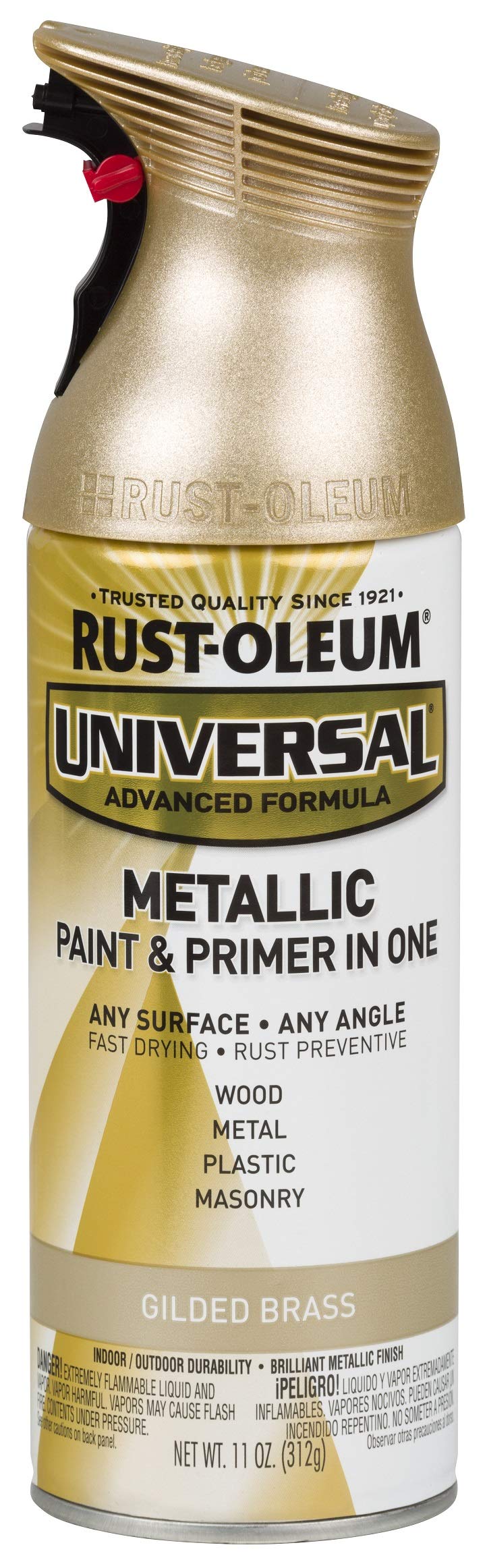 Rust-Oleum 330504 Universal All Surface Metallic Spray Paint, 11 oz, Guilded Brass - Image 1