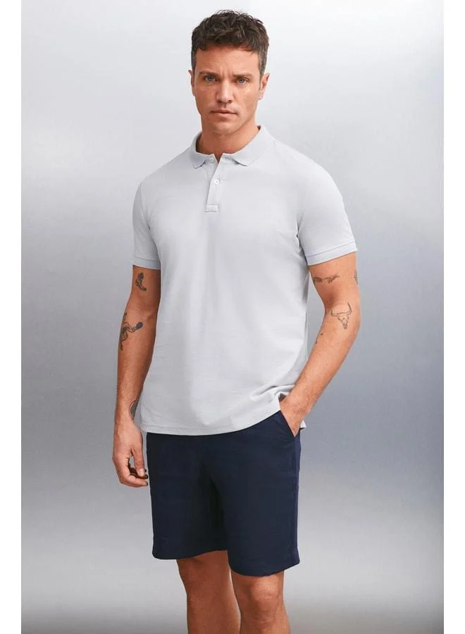 GRIMELANGE MARTEN Men's 100% Cotton Short Sleeve Regular Fit Gray Polo Collar T-shirt