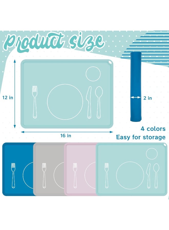 Zhehao 4 Pcs Montessori Kids Placemat 16 x 12'' Non Slip Baby Placemat Silicone Placemats for Toddlers Baby Eating Mat Food Mats for Toddler Dining Table Setting Learning Travel Kitchen (Multi Colors) - Image 2