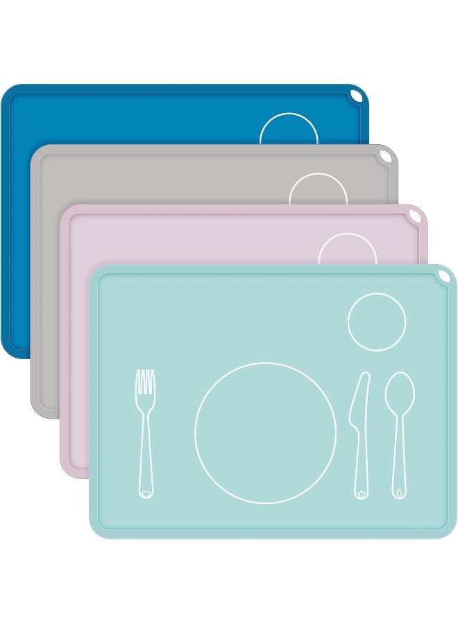 Zhehao 4 Pcs Montessori Kids Placemat 16 x 12'' Non Slip Baby Placemat Silicone Placemats for Toddlers Baby Eating Mat Food Mats for Toddler Dining Table Setting Learning Travel Kitchen (Multi Colors) - Image 1