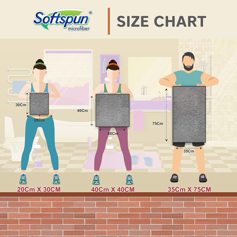 SOFTSPUN منشفة ميكروفايبر سوفتسبون فائقة الامتصاص 500 جرام لكل متر مربع 35X75 سم عبوة من 4 رمادي - Image 2