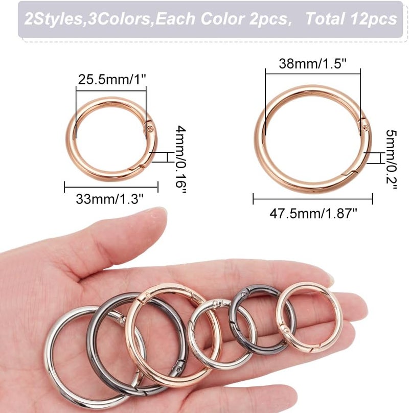 klarako 12pcs Metal O Rings, 3 Colors Alloy Round Spring Snap Hook Clip Trigger Buckles 33mm/47.5mm Spring Keyring Buckles for Keychains Purse Handbag Jewelry DIY Craft Making Accessories - Image 2