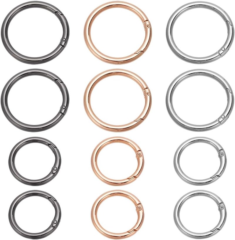 klarako 12pcs Metal O Rings, 3 Colors Alloy Round Spring Snap Hook Clip Trigger Buckles 33mm/47.5mm Spring Keyring Buckles for Keychains Purse Handbag Jewelry DIY Craft Making Accessories - Image 1
