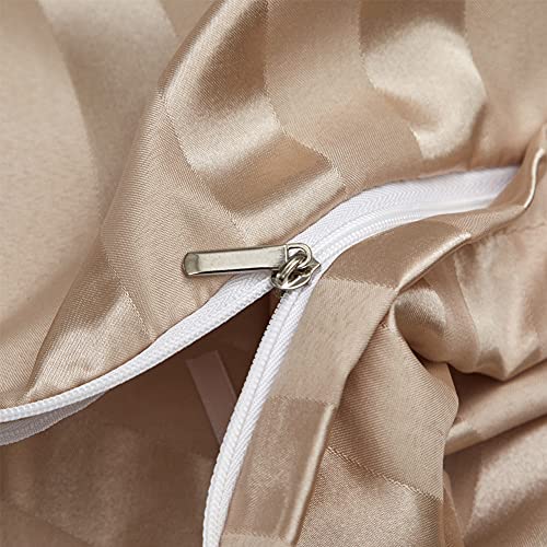 RevenRella 3 Piece Satin Duvet Cover Set Bedding Sets Italian Style 1800 Series Luxury Rich Silk Silky Super Soft Stripes Hidden Zipper Closure Reversible Wrinkle Free Honeymoon(Taupe, Queen) - Image 5
