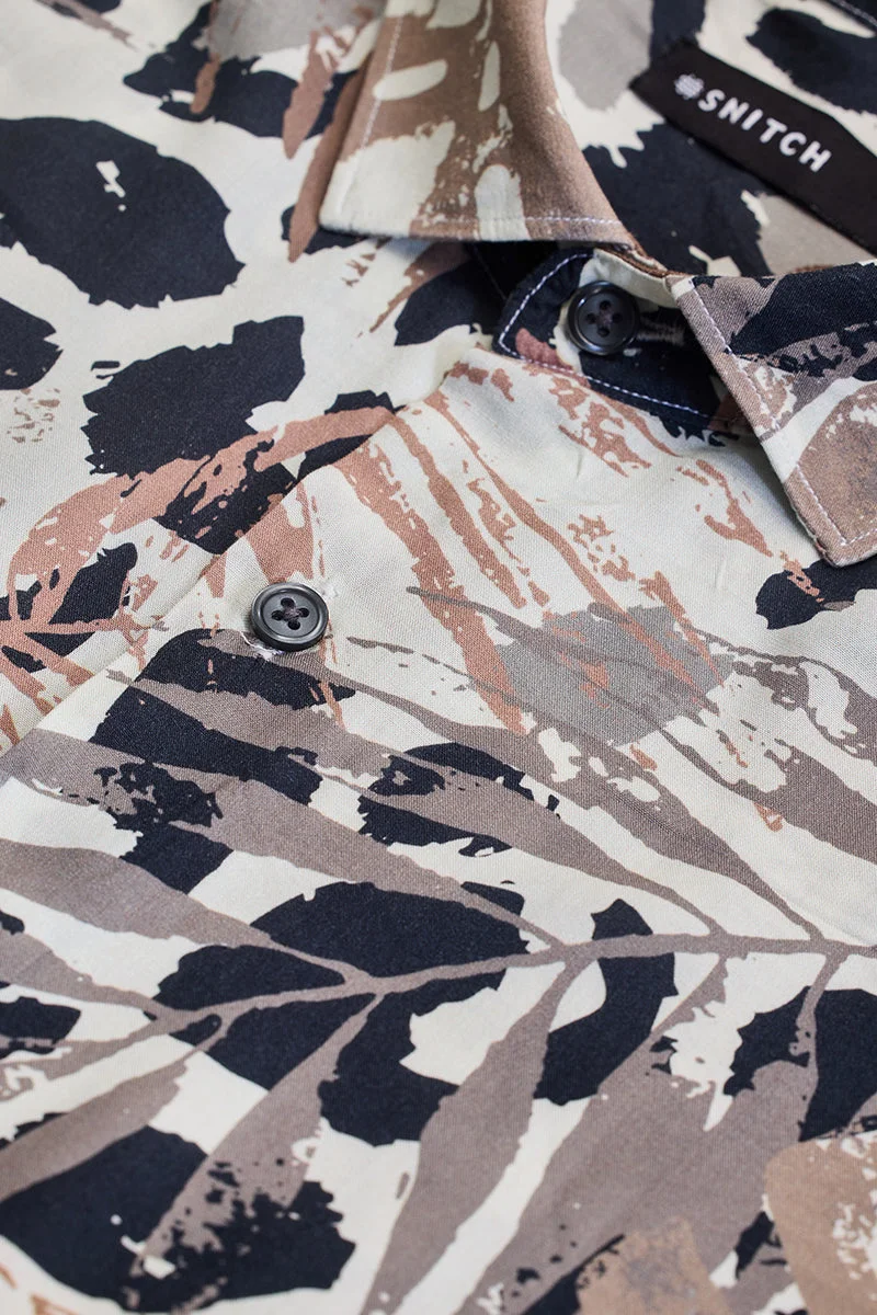 SNITCH Beige Floral Long Sleeve Slim Fit Shirt