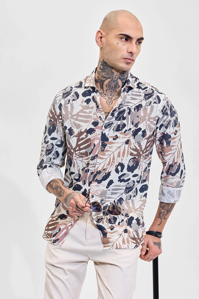 SNITCH Beige Floral Long Sleeve Slim Fit Shirt