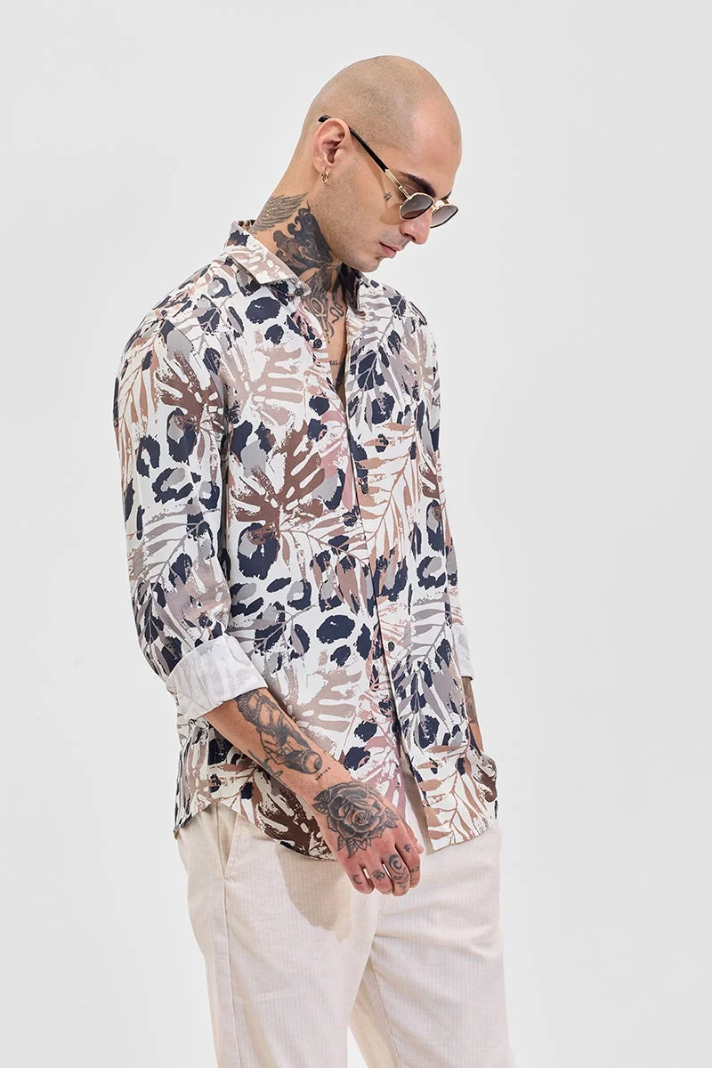 SNITCH Beige Floral Long Sleeve Slim Fit Shirt