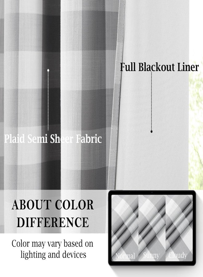 Bapawfish Grey White Buffalo Plaid Bedroom Curtain Panels 84 Inches Long,Farmhouse Full Blackout Drapes with Liner,Thermal Insulated Window Treatment for Living Room,Rod Pocket Back Tabs,40" Wx84 Lx2 - Image 2