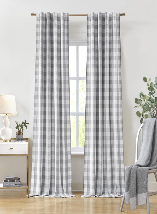 Bapawfish Grey White Buffalo Plaid Bedroom Curtain Panels 84 Inches Long,Farmhouse Full Blackout Drapes with Liner,Thermal Insulated Window Treatment for Living Room,Rod Pocket Back Tabs,40" Wx84 Lx2 - Image 1