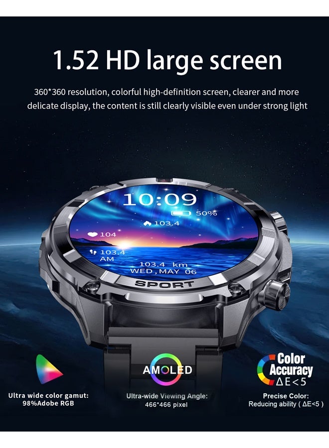 رولستيمي ساعة ذكية تعمل بالبلوتوث تعمل بملء الشاشة للرجال ، وشاشة عالية الوضوح مقاس 1.52 بوصة ، مع مراقبة صحية ، وأكثر من 100 وضع رياضي وعرض للرسائل ، وعمر بطارية طويل الأمد ، وساعة ذكية عالمية مناسبة لأنظمة أندرويد وآي أو إس ، آر تي-آي 116 - Image 3