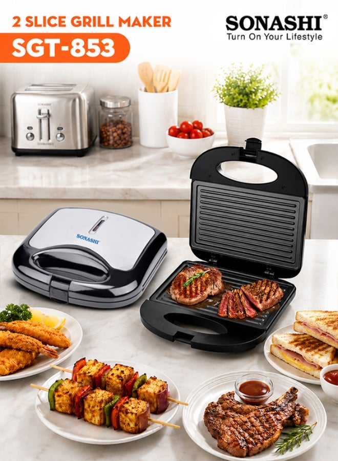 SONASHI 2 Slice Non-Stick Sandwich Grill And Sandwich Maker With Handle Locking System 750 W SGT-853 Black - Image 1