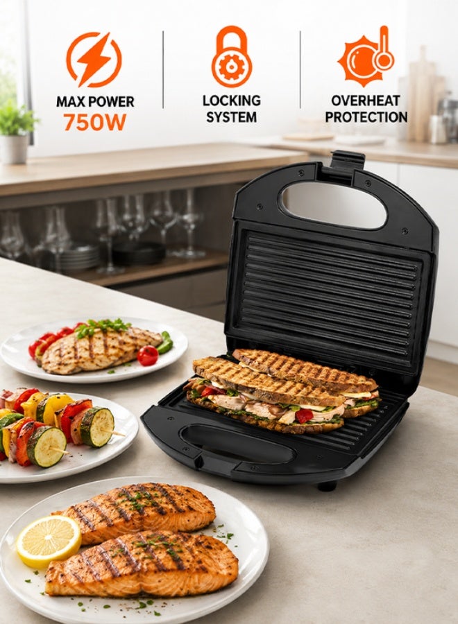 SONASHI 2 Slice Non-Stick Sandwich Grill And Sandwich Maker With Handle Locking System 750 W SGT-853 Black - Image 5