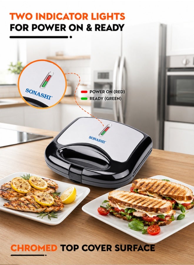 SONASHI 2 Slice Non-Stick Sandwich Grill And Sandwich Maker With Handle Locking System 750 W SGT-853 Black - Image 4