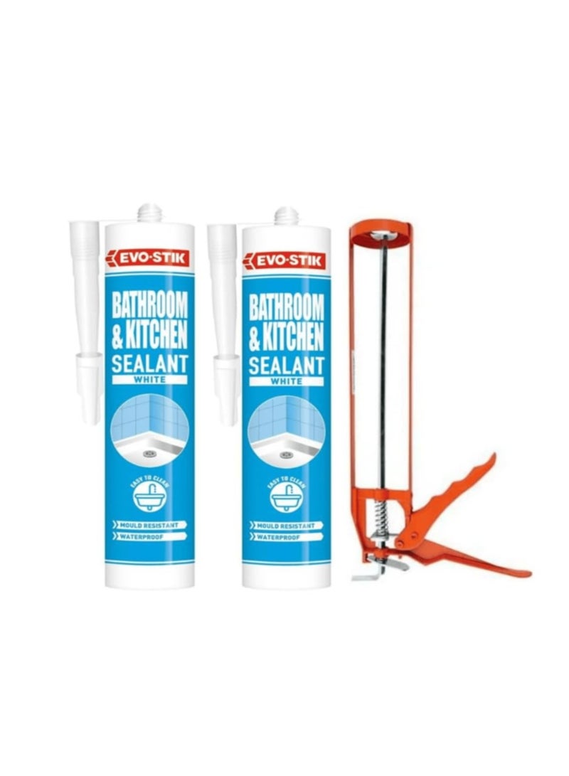 EVO-STIK Evo- Stik Kitchen And Bath Sealant, Mould Resistant, Ideal For Showers, Toilets Tiles, Easy Sanitary Sealant Cartridge Pack Of 2 - Image 1