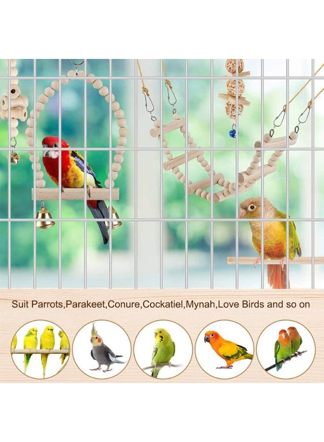 9PCS Natural Wood Bird and Parrot Swing Toys Includes Hanging Chew Swing, Climbing Ladder and Bird Cage for Parrot, Parakeet, Conure, Cockatiel, Mynah, Lovebirds and Finches - Image 4