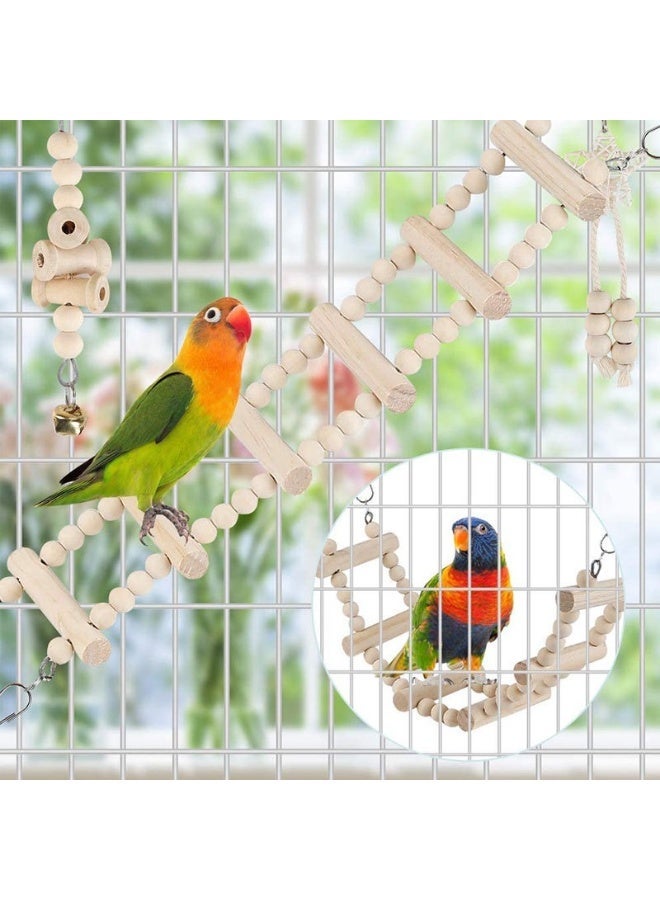 9PCS Natural Wood Bird and Parrot Swing Toys Includes Hanging Chew Swing, Climbing Ladder and Bird Cage for Parrot, Parakeet, Conure, Cockatiel, Mynah, Lovebirds and Finches - Image 2