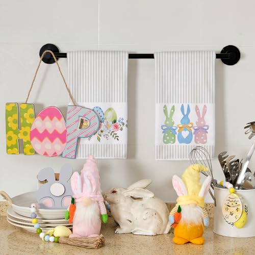 ARKENY Easter Kitchen Towels Set of 2,Beige Pink Bunny Floral Eggs Dish Towels 18x26 Inch Drying Dishcloth,Farmhouse Home Seasonal Spring Decorations AD217 - Image 2