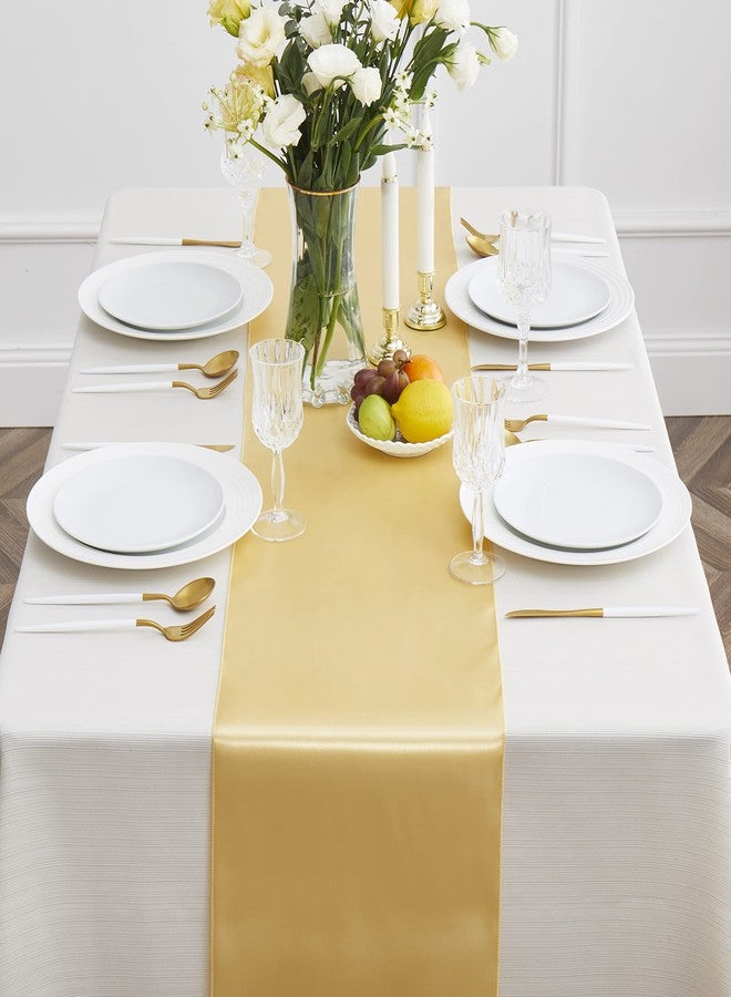 Counfeisly 4pcs Gold Satin Table Runners 14" x 72", Elegant and Smooth Silky Fabric Table Decor for Wedding Banquet Birthday Decoration - Image 3