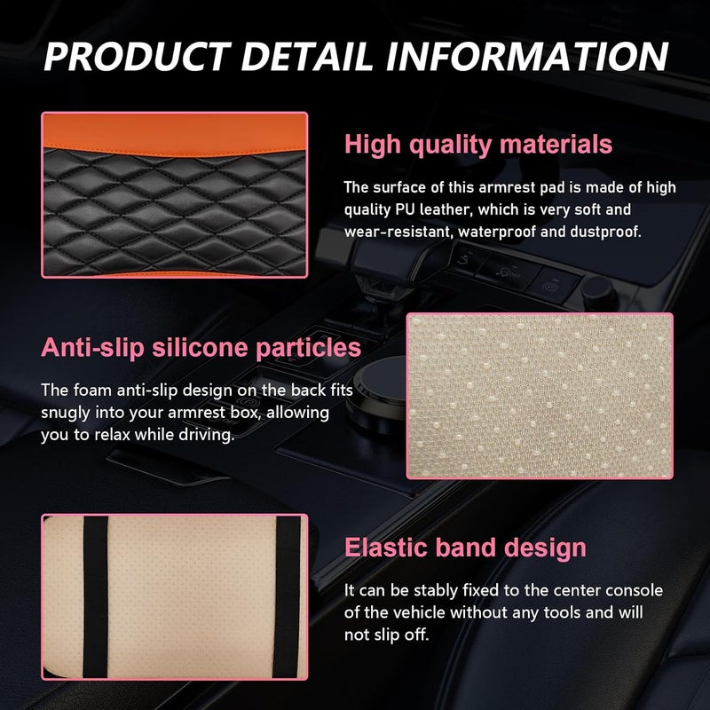 Ohleats Car Center Console Cushion Pad - Orange - Image 3