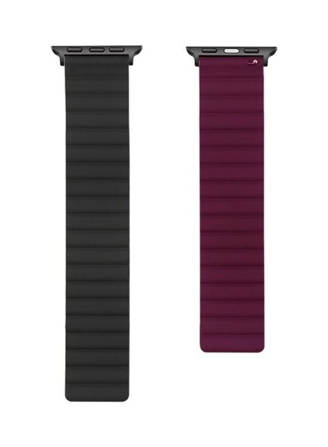 NIBEMINENT Replacement Strap Watchband For Apple Watch Series 7 45mm/6 & SE 5 4 44mm/3 2 1 42mm Black/Wine Red - Image 1