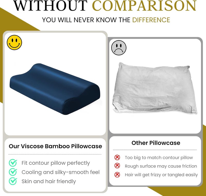 ELIBABA Contour Pillowcase- Rayon Derived from Bamboo Cooling Pillow Case Cover for Contour Cervical Neck Pillow- Breathable Silky Soft Pillowcase for Hot Sleepers,24 x14 x5/3.7 Inches 1 Piece Navy Blue - Image 2