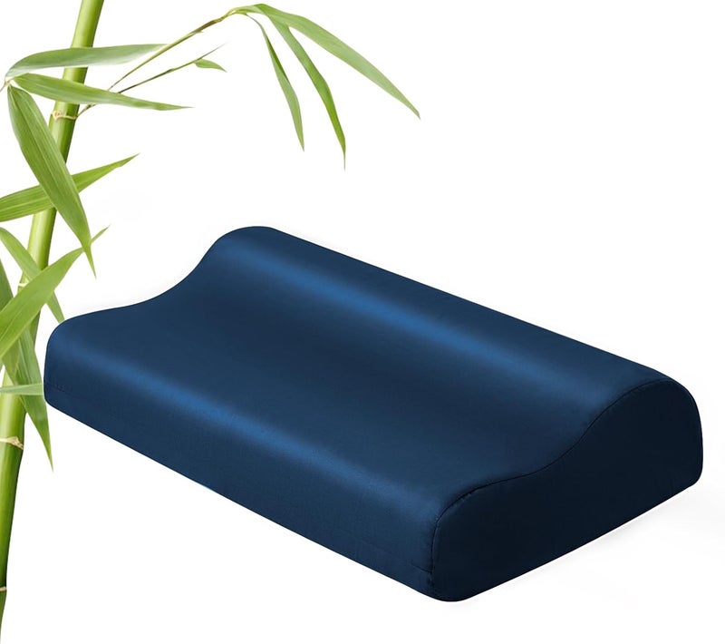 ELIBABA Contour Pillowcase- Rayon Derived from Bamboo Cooling Pillow Case Cover for Contour Cervical Neck Pillow- Breathable Silky Soft Pillowcase for Hot Sleepers,24 x14 x5/3.7 Inches 1 Piece Navy Blue - Image 1