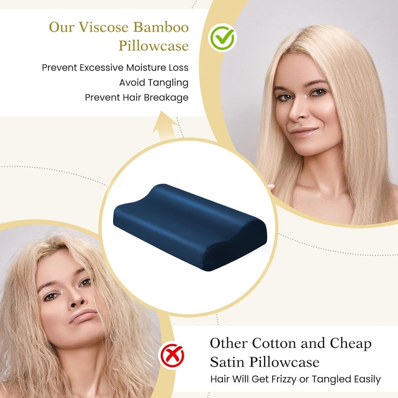 ELIBABA Contour Pillowcase- Rayon Derived from Bamboo Cooling Pillow Case Cover for Contour Cervical Neck Pillow- Breathable Silky Soft Pillowcase for Hot Sleepers,24 x14 x5/3.7 Inches 1 Piece Navy Blue - Image 5