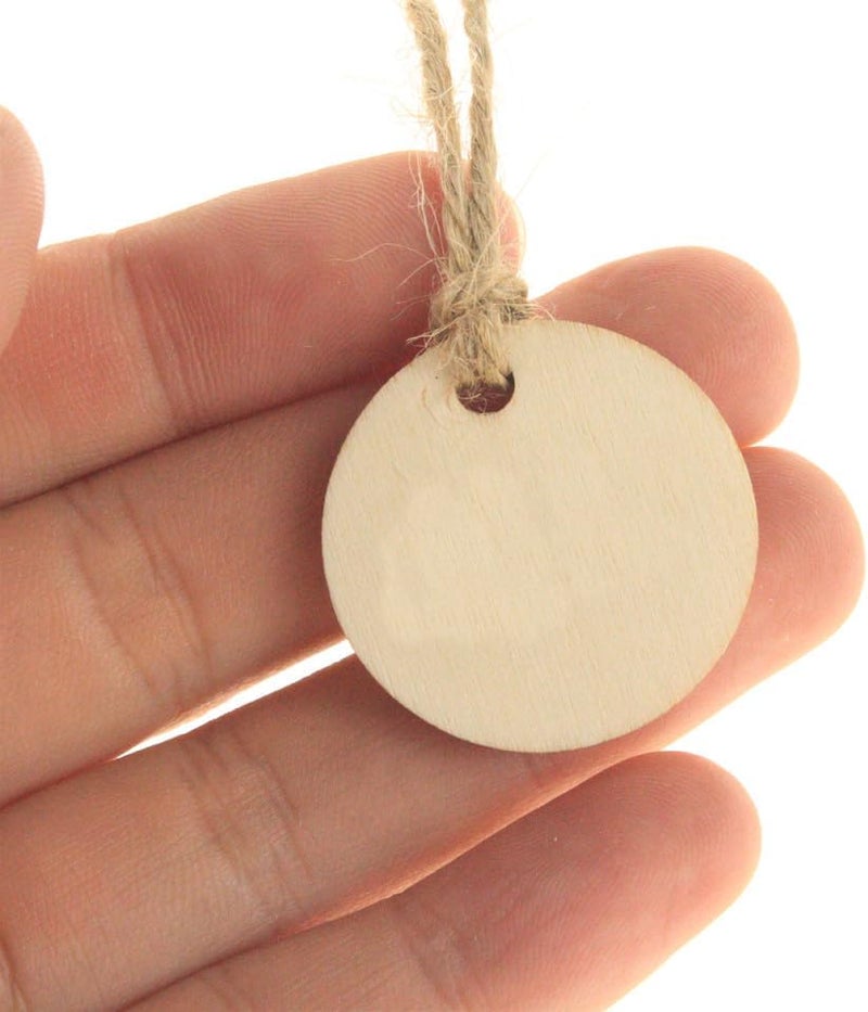 Healifty 50pcs Rustic Wooden Wine Bottle Tags Hanging Plaque Pendants with Rope for DIY Crafts Wedding Party Home Decor Round Beige Gift Labels - Image 5