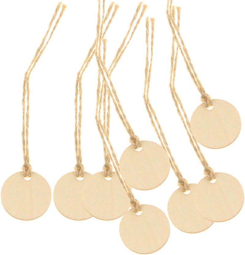 Healifty 50pcs Rustic Wooden Wine Bottle Tags Hanging Plaque Pendants with Rope for DIY Crafts Wedding Party Home Decor Round Beige Gift Labels - Image 1