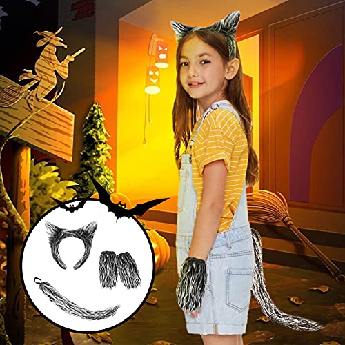 Exlinonline Werewolf Wolf Costume With Headband,Gloves,Ears and Tails For Mens,Women, Kids,Boys, Girls All In One Halloween Dress-Up Accessories Kit - Image 2