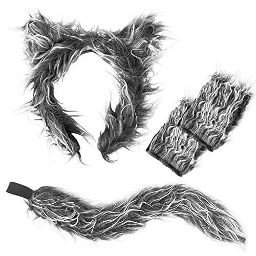 Exlinonline Werewolf Wolf Costume With Headband,Gloves,Ears and Tails For Mens,Women, Kids,Boys, Girls All In One Halloween Dress-Up Accessories Kit - Image 1