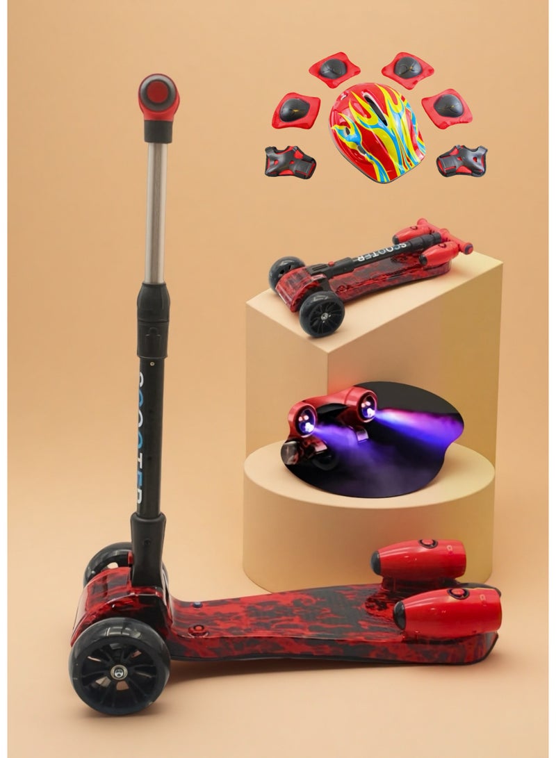 EASY FUTURE Bluetooth Speaker Lean-to-Steer Kids Scooter with LED Wheels & Mist Spray Smoke Effect – 3 Wheel Kick Scooter for Ages 3–14, Adjustable Height & Foldable Design Including Full Protective Gear Set - Image 1