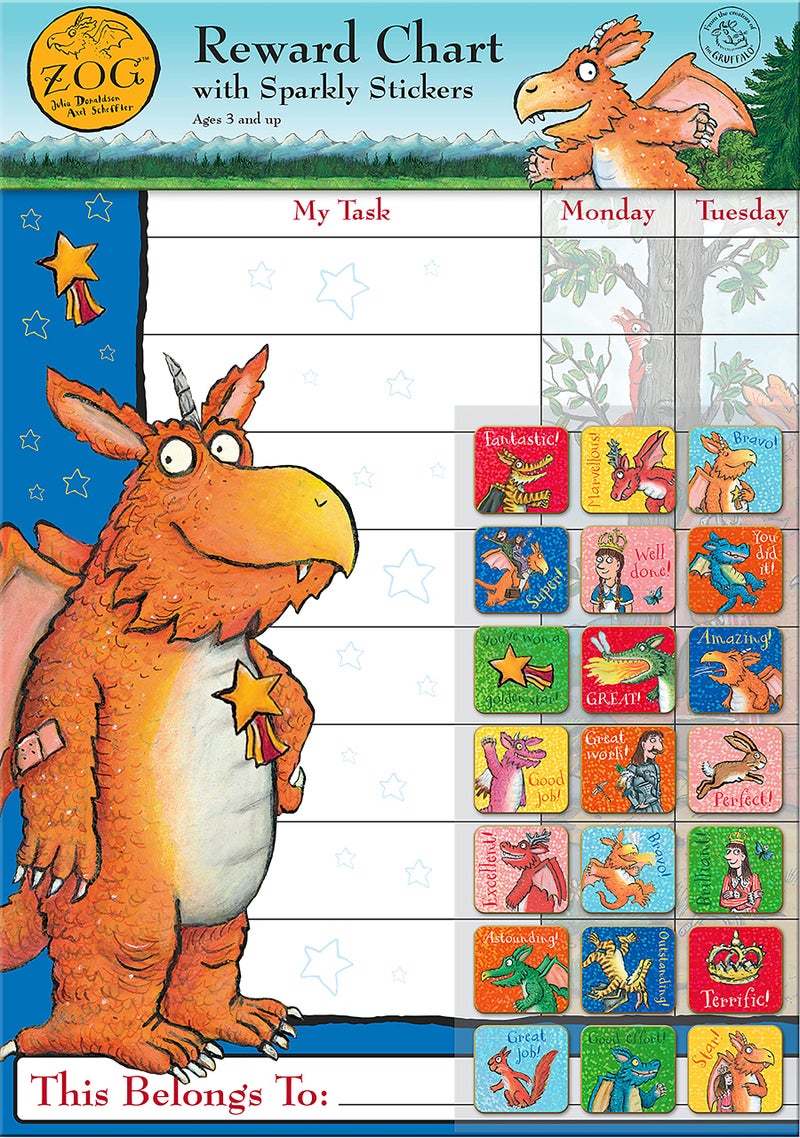 Paper Projects 01.70.30.035 Zog Julia Donaldson Reward 56 Sparkly Stickers, Chart is Wipe-Clean, Blue, 29.7cm x 42cm - Image 1