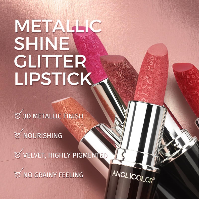 Anglicolor Glitter Metallic Coral Lipstick,High Impact Lipcolor,Lightweight Hydrating Formula Smooth and Non-Sticky,Orange Lipstick For Women,Full-Coverage Lip Makeup (05 BE HAPPY,4g) - Image 4