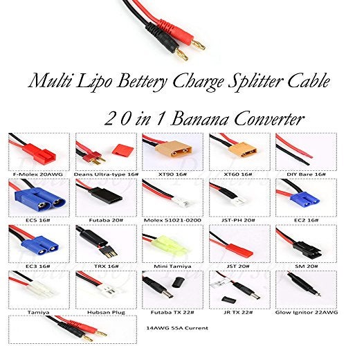 Padarsey RC Lipo Battery Charger Adapter with Multi Plug Squid Charger Adapter to 4.0mm Banana Bullet Connector for TRX, Tamiya, EC3, JST, Futaba, XT60, T- Dean (20 in 1) - Image 2