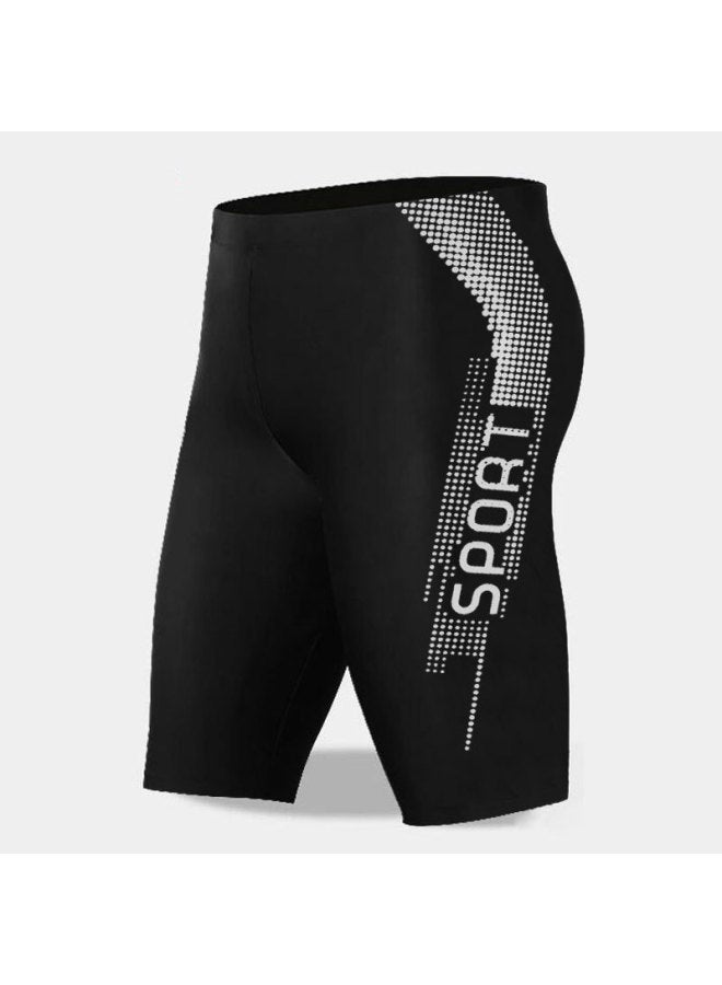 Men's Swimming Trunks Black Grey Professional Quick-Drying Flat Corner Loose High Elastic Swimwear - Image 1