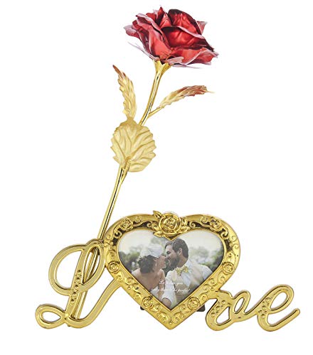 INTERNATIONAL GIFT INTERNATIONAL GIFT Red Rose Flower 25 cm with Photo Frame Love Stand with Luxury Golden Gift Box Packing with Emoji Heart Smiley Cushions - Image 3