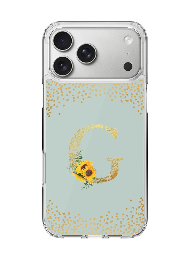 Stylizedd Classic Clear MagSafe Case for iPhone 17 Pro Max , Hybrid Soft Case Flexible Edges Anti Drop TPU PC Gel Thin Transparent Cover [ Designed for iPhone 17 Pro Max ] - Custom Monogram Initial Letter Floral Pattern Alphabet - G  (Light Grey )