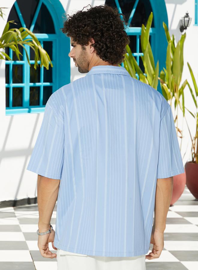 Campus Sutra Men Blue Striped Oversized Shirt - Image 4