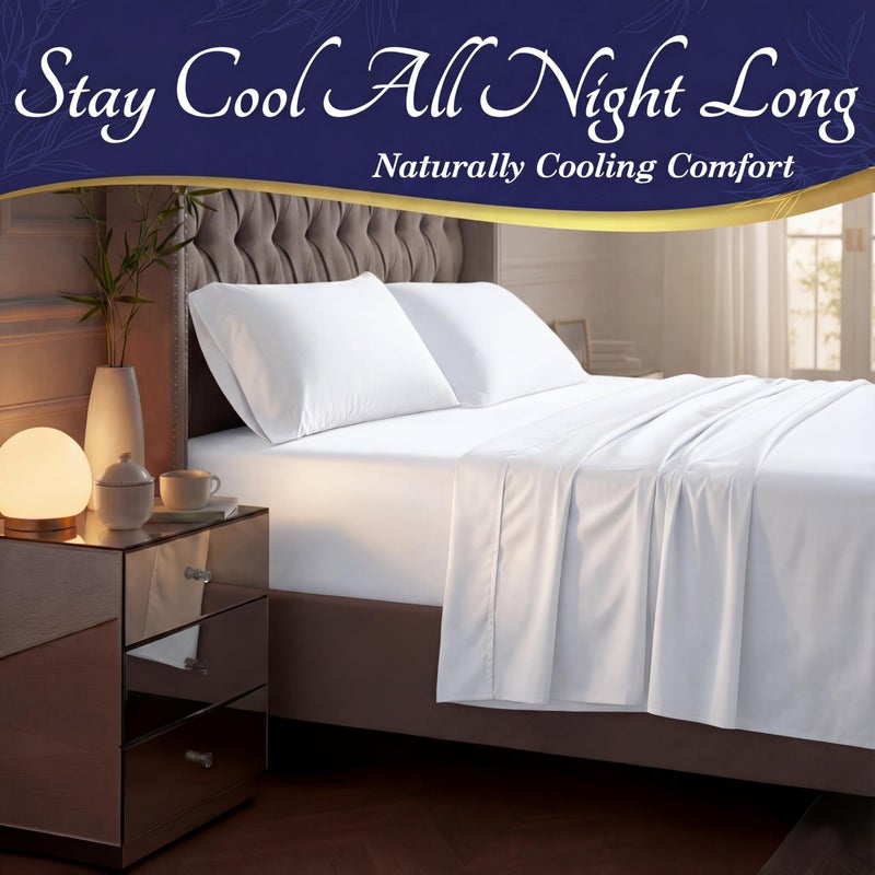 DECOLURE 100% Viscose Derived from Bamboo Sheets King Size - Luxury 4 Pc Naturally Cooling Sheets, Ultra Soft Bed Set - Deep 17" Pockets, Durable Double Stitching, Oeko Tex Standard (White) - Image 3