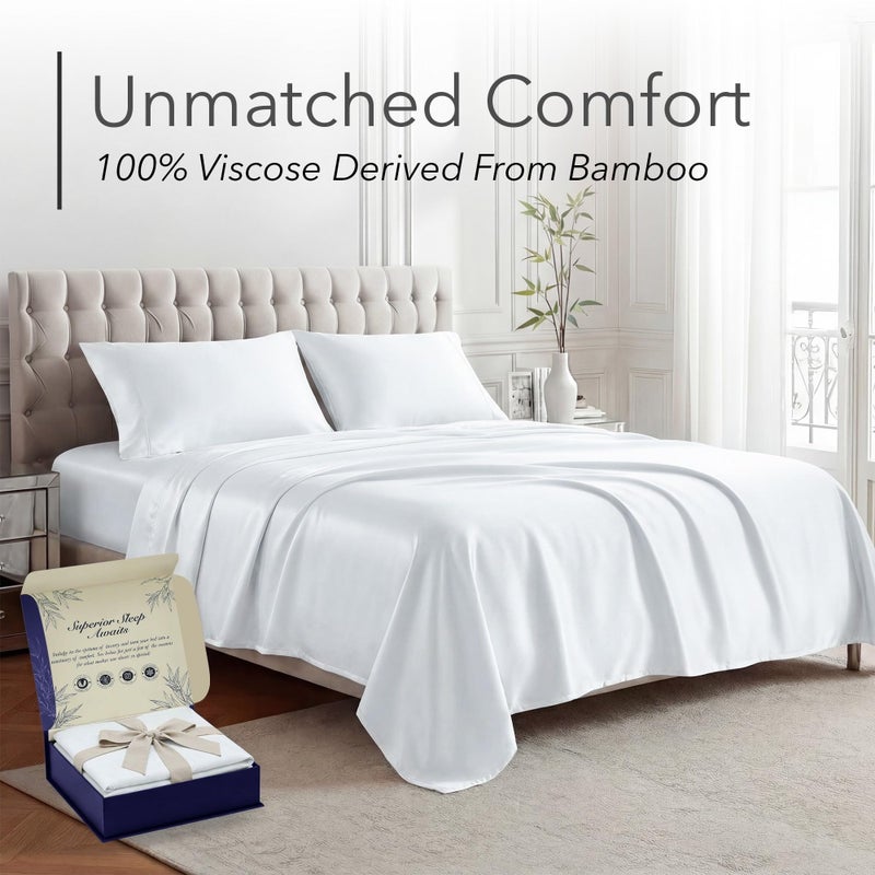 DECOLURE 100% Viscose Derived from Bamboo Sheets King Size - Luxury 4 Pc Naturally Cooling Sheets, Ultra Soft Bed Set - Deep 17" Pockets, Durable Double Stitching, Oeko Tex Standard (White) - Image 2