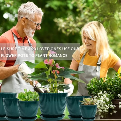 Vodotion Plant Pots Indoor with Saucers Drainage 6 Pack Flower Pots Plastic Planters for Indoor Planter 756658504335 inches Sizes for All Different Types of PlantsDark Green - Image 3