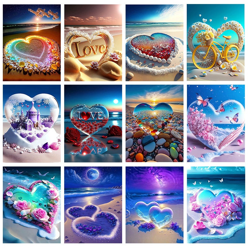 5D Diamond Painting Factory Love Beach Landscape Decorative Painting Diy Handmade Diamond Explosions - Image 2