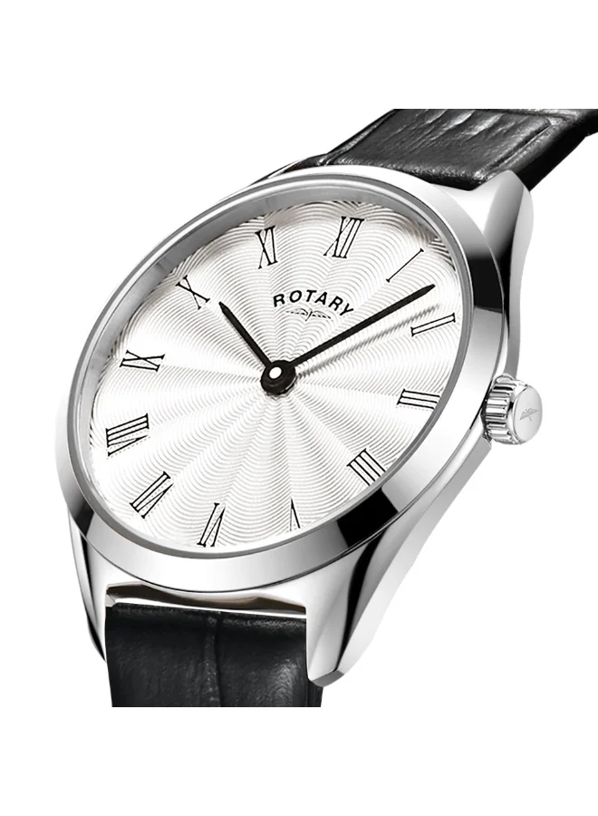ROTARY Rotary Ladie's Ultra Slim Stainless Steel Black Leather Strap Watch - LS08010/01